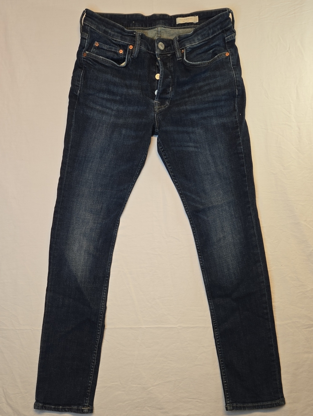 AllSaints Rex Dark Blue Wash Slim Tapered Fit Denim Jeans